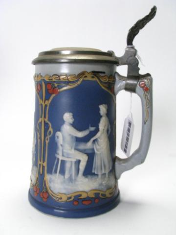 Appraisal: Mettlach Cameo Stein '' tall dated ' with crack in