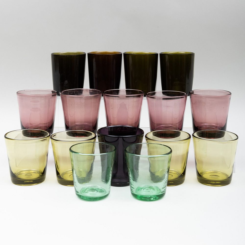 Appraisal: Group of Sixteen Colored Glass Tumblers The largest in high