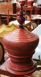 Appraisal: Three large red lacquered offering bowls with gilted floral and