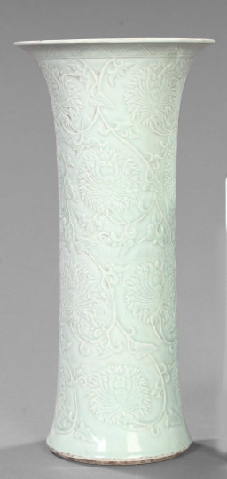 Appraisal: Good Tall Ch'ien-lung Carved Pale Celadon Porcelain Vase fourth quarter