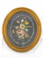 Appraisal: A th century oval wall panel of painted flowers inset