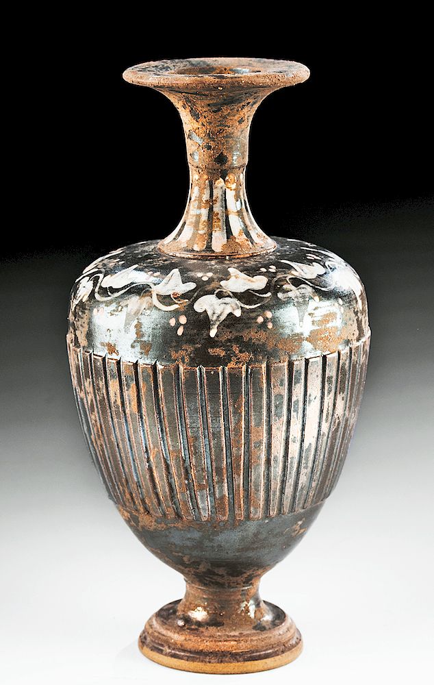 Appraisal: Greek Gnathian Ribbed Bottle - Silvery Iridescence Magna Graecia Southern