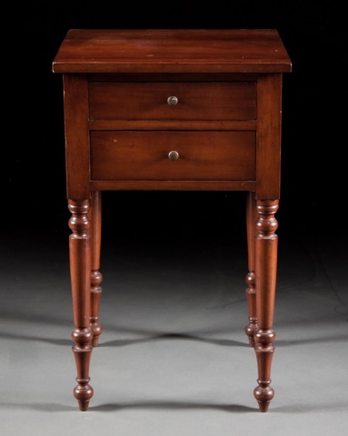 Appraisal: Federal cherrywood two-drawer worktable circa with turned legs in H