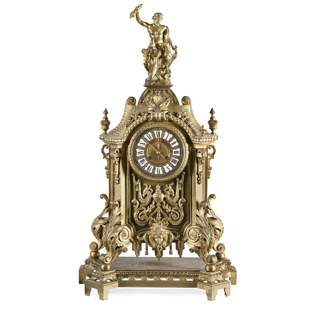 Appraisal: LARGE FRENCH BRASS MANTEL CLOCK LATE TH CENTURY in the