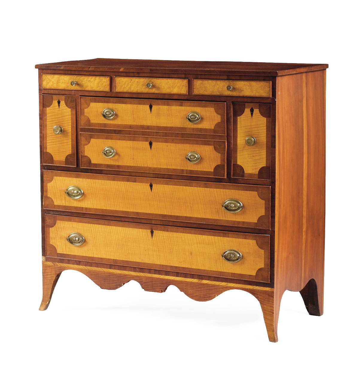 Appraisal: VERMONT HEPPLEWHITE INLAID MAHOGANY CHERRY AND FIGURED MAPLE HALF-SIDEBOARD The