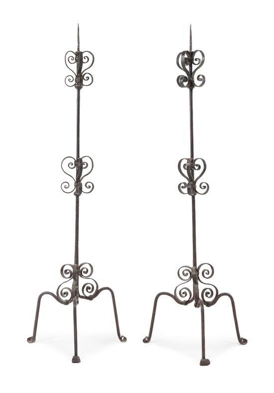 Appraisal: Sale Lot A Pair of Spanish Baroque Wrought Iron Prickets