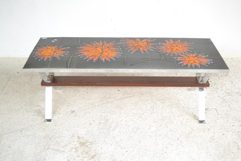 Appraisal: A MODERN TILE TOP COFFEE TABLE ON CHROMED BASE A