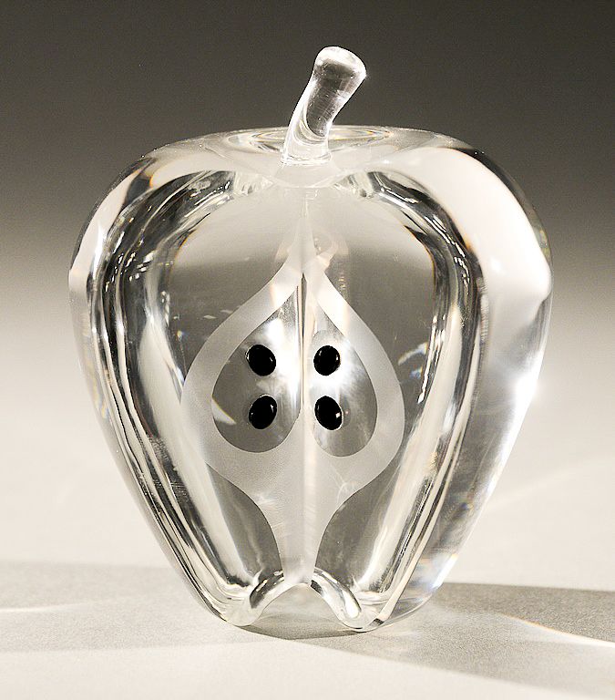 Appraisal: Steuben crystal apple with four jade seeds designed by Bernard