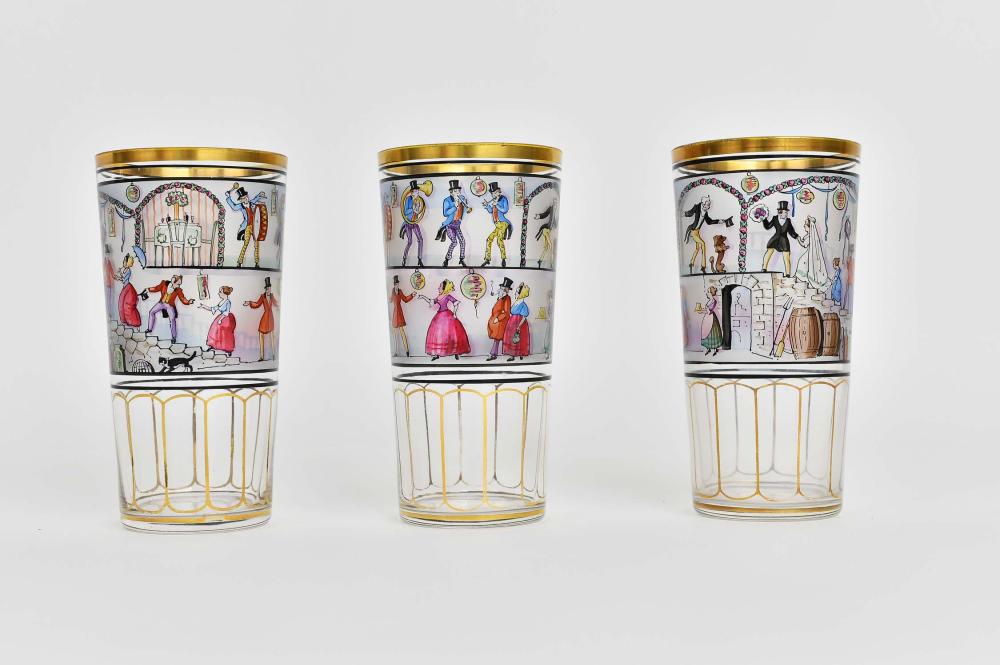 Appraisal: THREE CONTINENTAL ENAMEL PAINTED DRINK GLASSESCentral European Late th Early