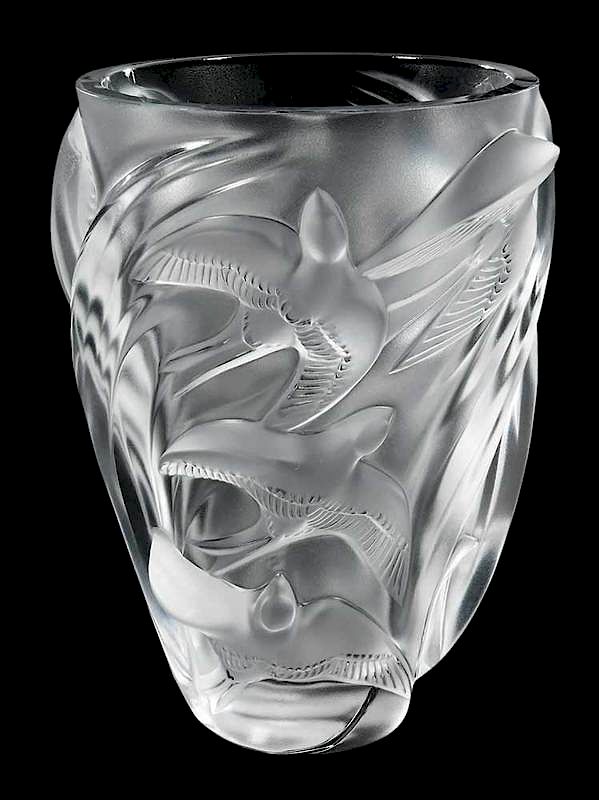 Appraisal: Lalique Martinets Glass Vase engraved Lalique France with Made in