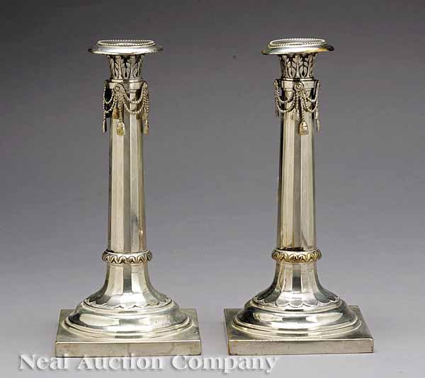 Appraisal: A Pair of Continental Silver Columnar Candlesticks ISC Augsburg German