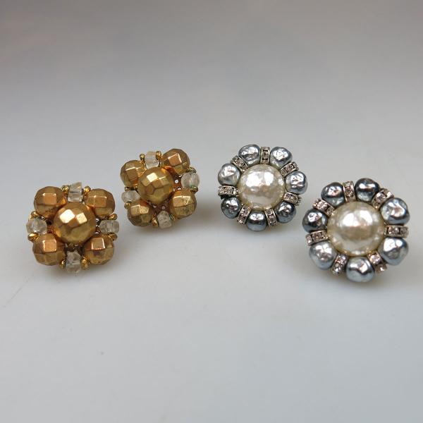 Appraisal: Pairs Of Miriam Haskell Clip-Back Button Earrings set with clear