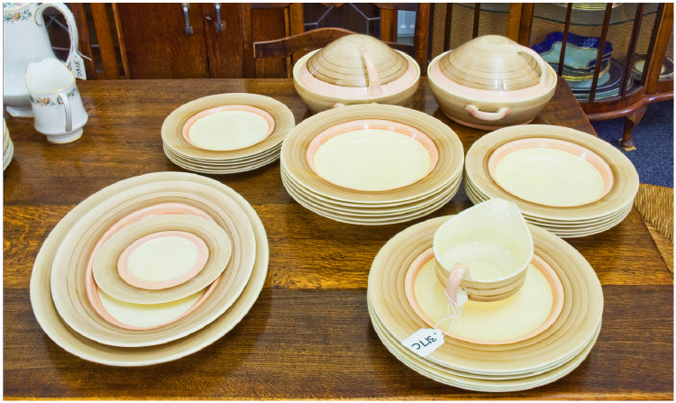 Appraisal: Susie Cooper Dinner Service 'Leaping Deer' wash banded pattern-fawn pink