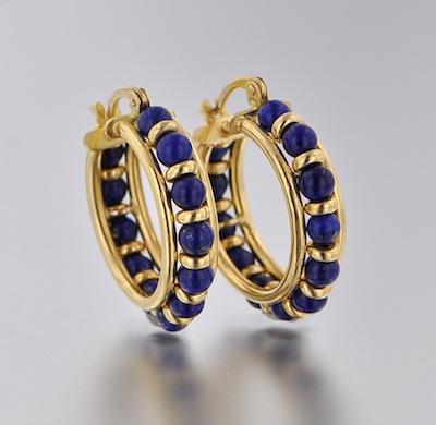 Appraisal: A Pair of Lapis and k Gold Earrings k yellow