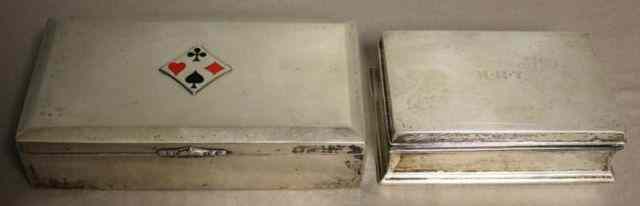 Appraisal: STERLING Gorham Cigarette Box Together withan Silver Enameled Card Box