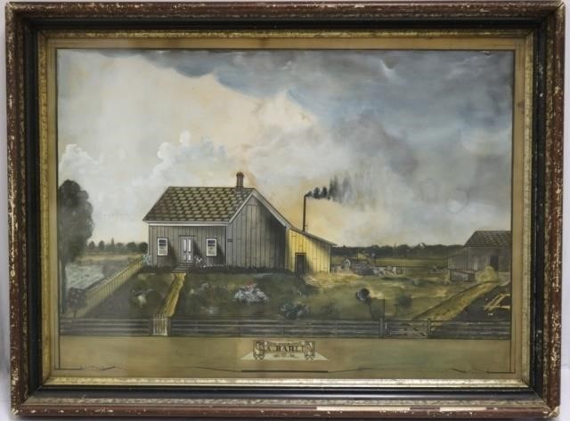 Appraisal: PRIMITIVE WATERCOLOR LATE TH C DEPICTINGTHE FARM OF S A