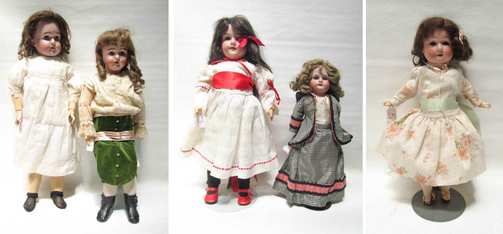 Appraisal: FIVE GERMAN BISQUE HEAD DOLLS three by Armand Marseille Queen