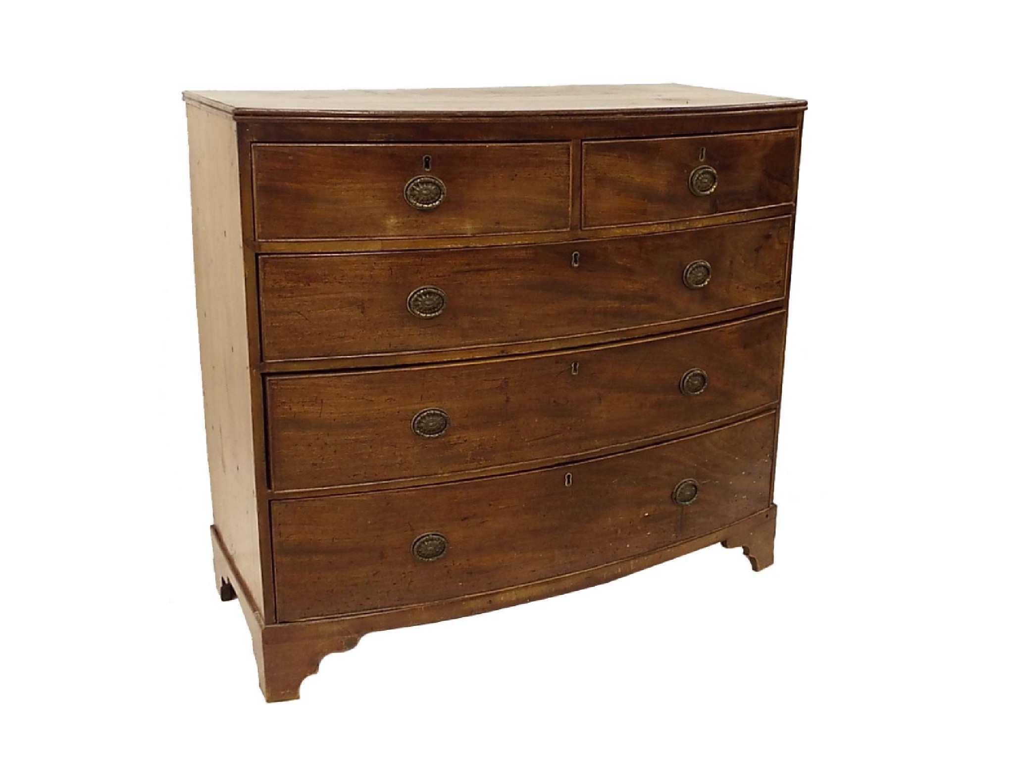 Appraisal: th century mahogany bowfront chest of drawers fitted with two