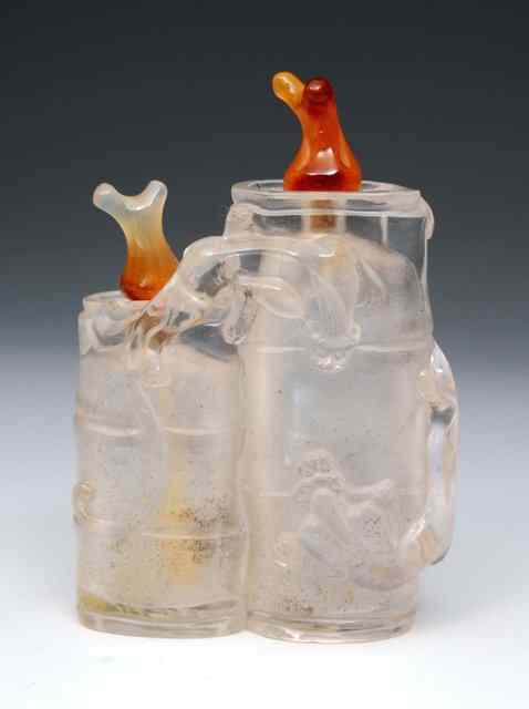 Appraisal: A CHINESE ROCK CRYSTAL TWIN SNUFF BOTTLE carved as bamboo