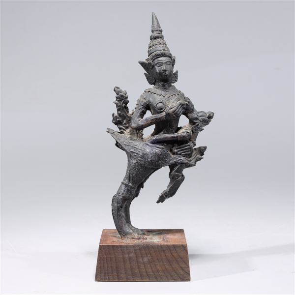 Appraisal: Antique Thai bronze standing figure with child and wood base