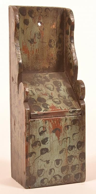 Appraisal: th Century Paint Decorated Hanging Box th Century Paint Decorated