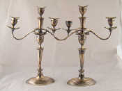 Appraisal: A pair of three light silver candelabra in the Adam