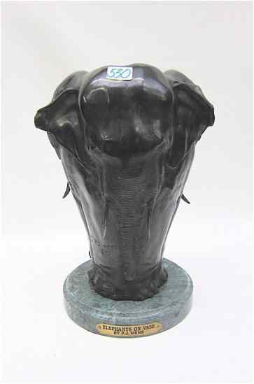 Appraisal: FIGURAL BRONZE ELEPHANT VASE after P J Mene titled ''Elephants