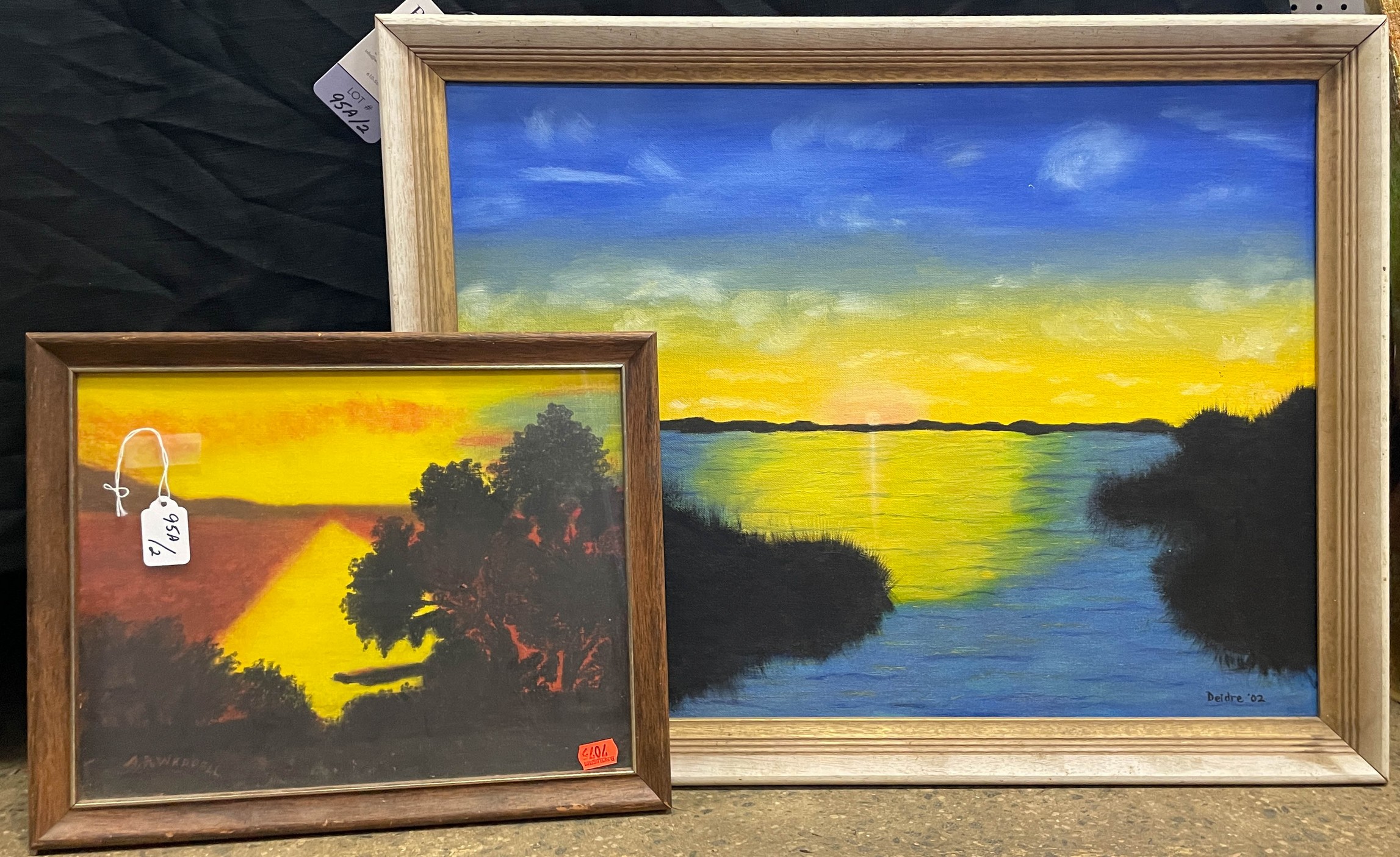 Appraisal: Pcs original art sunset seascapes c o Anna Waddell painted