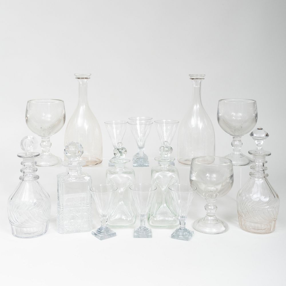 Appraisal: Group of Colorless Glass Drinkware Comprising A pair of decanters