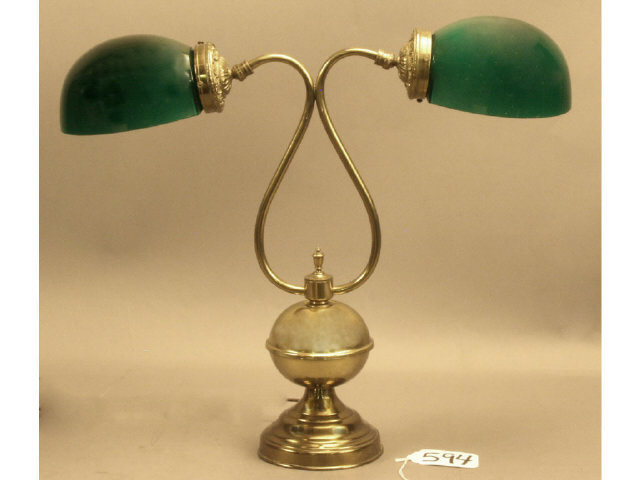 Appraisal: Vintage brass double neck bankers desk lamp with green glass