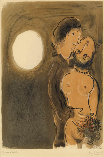 Appraisal: MARC CHAGALL Couple en Ochre Color lithograph x mm x