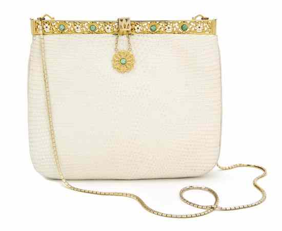 Appraisal: A Judith Leiber White Snakeskin Evening Bag Stamped Judith Leiber