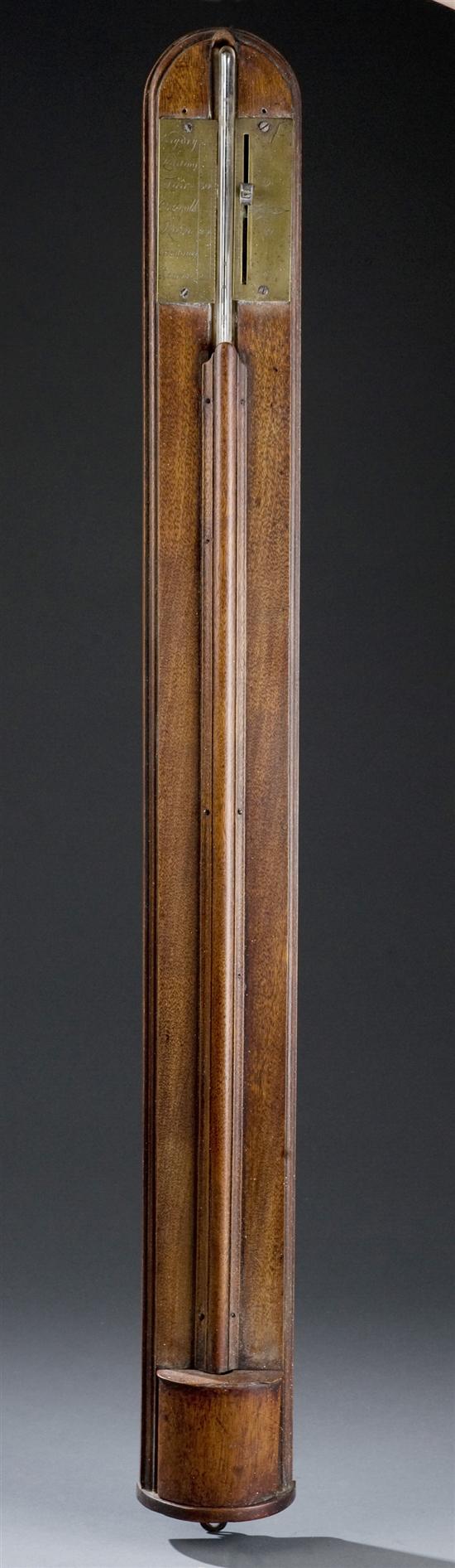 Appraisal: English mahogany stick barometer Early th century With brass register