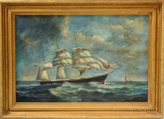 Appraisal: American School th Century Portrait of a Three-masted Shi American