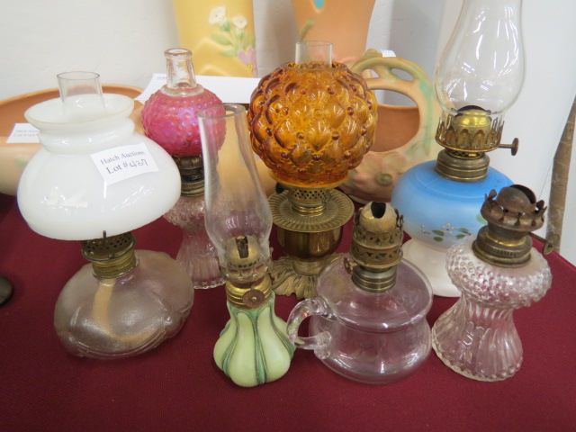 Appraisal: Miniature Oil Lamps art glass clear some with globes estate