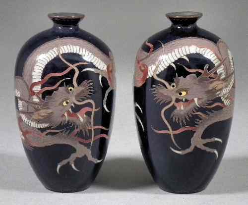 Appraisal: A pair of late th Century Japanese miniature cloisonne vases