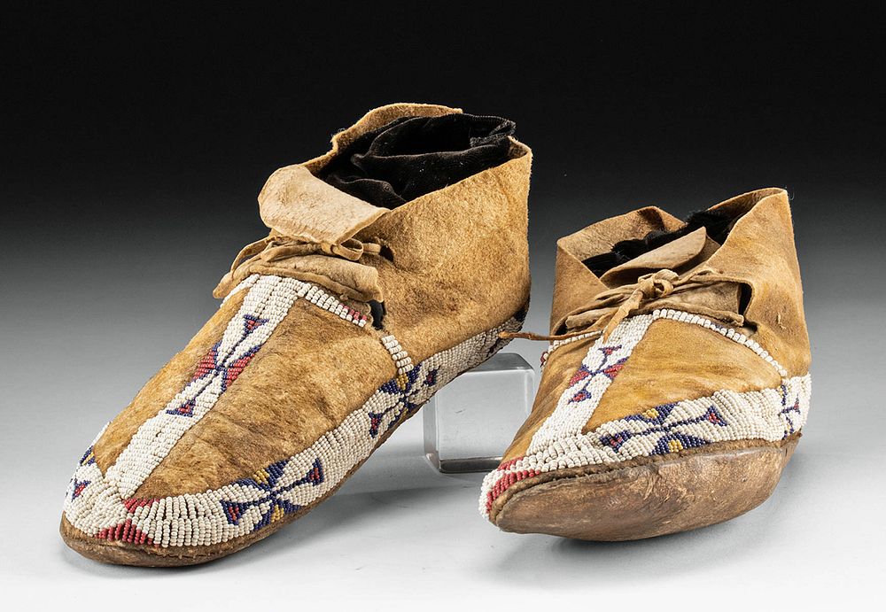 Appraisal: th C Sioux Beaded Leather Moccasins - ex Museum Native