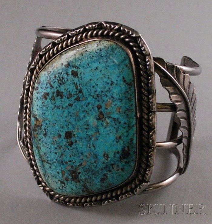 Appraisal: Large Southwestern Silver and Turquoise Cuff Bracelet