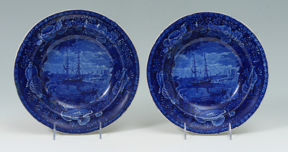 Appraisal: PAIR ENGLISH HISTORICAL FLOW BLUE SOUP PLATES Both bowls with