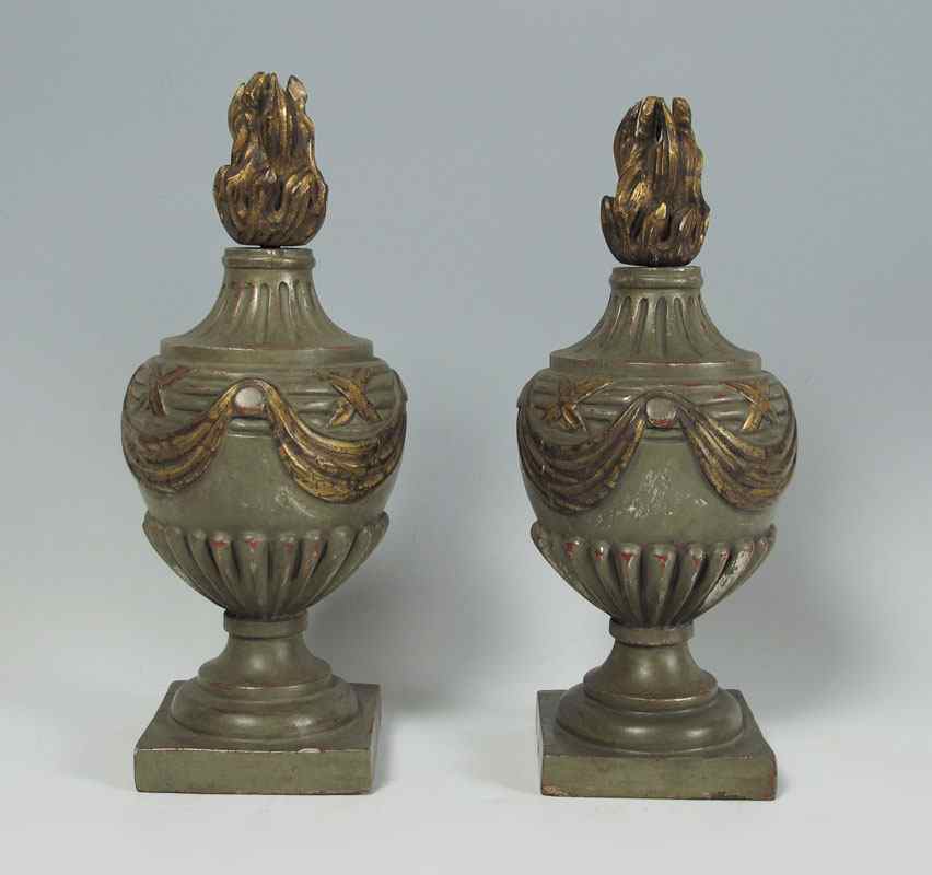 Appraisal: PAIR CARVED AND PAINTED FRENCH WOOD CAPITALS Polychrome carved wood