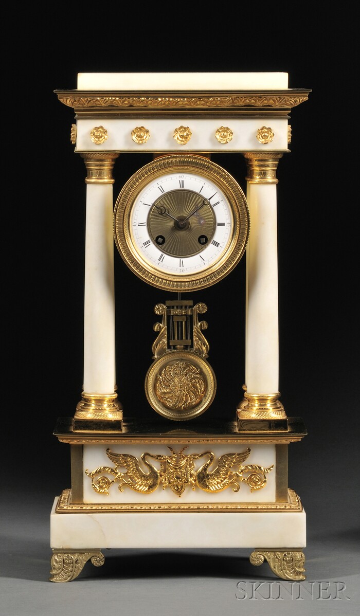 Appraisal: Marble French Portico Clock c the marble case with applied