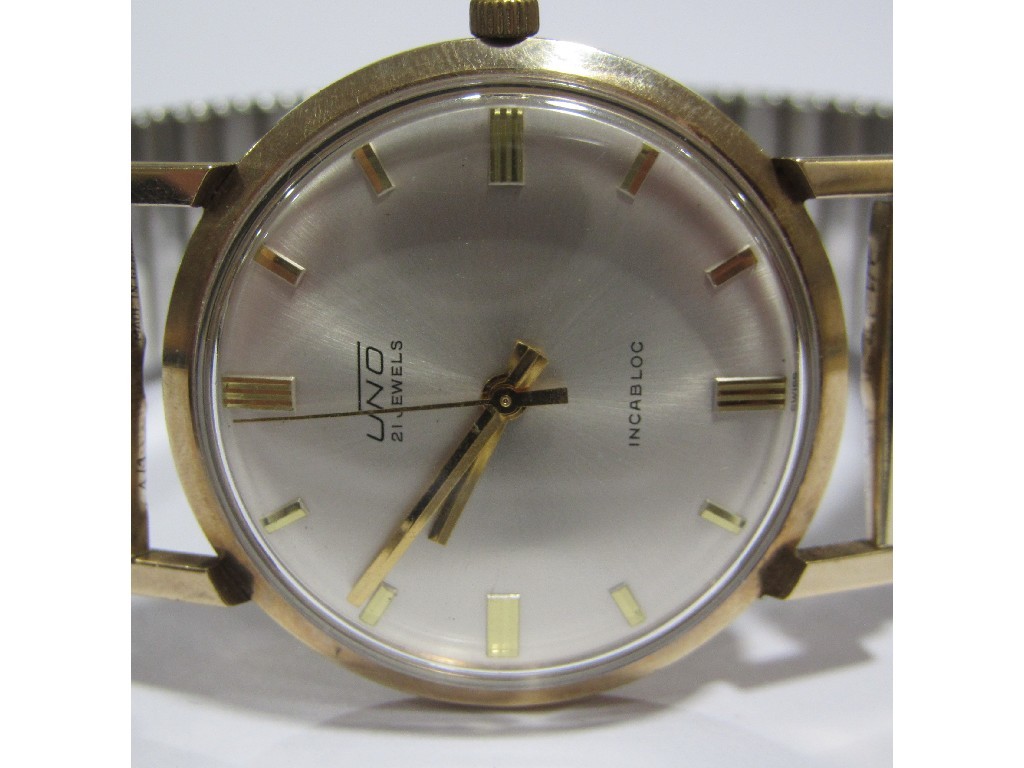 Appraisal: Gents ct gold cased wrist watch by Uno on expanding