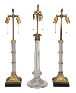 Appraisal: Group of Three Glass and Brass Table Lamps mid th