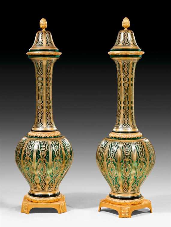 Appraisal: PAIR OF IMPORTANT LIDDED VASES WITH BRONZE MOUNTS Louis XVI