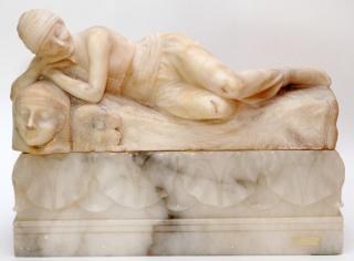 Appraisal: ITALIAN MARBLE FEMALE FIGURE MOUNTED AS LAMP ITALIAN MARBLE RECLINING