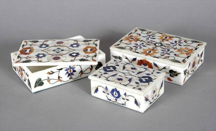 Appraisal: Three Marble and Pietra-Dura Boxes to x to in