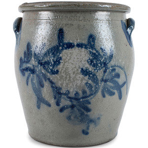 Appraisal: A Cobalt Decorated Four Gallon Stoneware Crock Beaver Pennsylvania Mid-