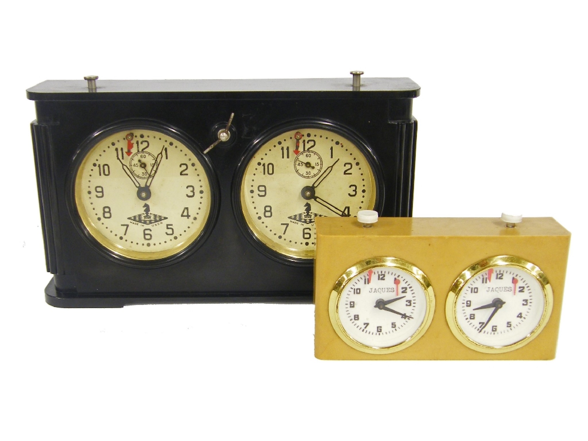 Appraisal: Two chess clocks one marked Jaques the other made in