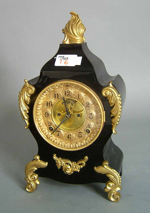 Appraisal: Ansonia -day ebonized shelf clock with brass mounts and an