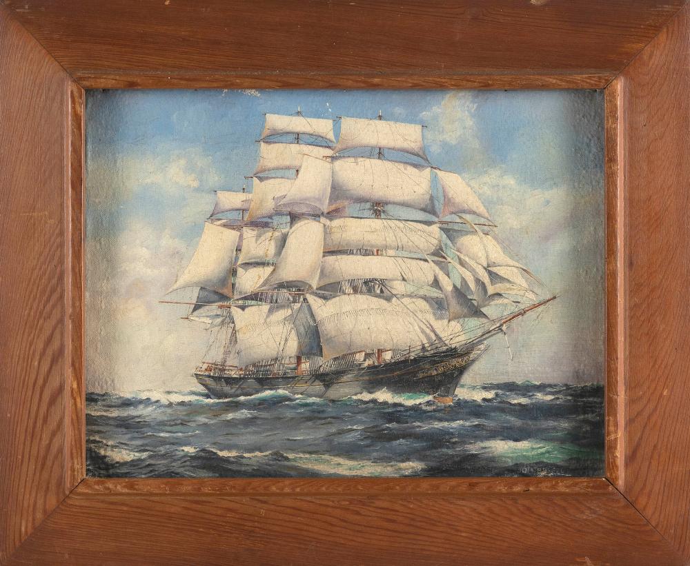 Appraisal: AMERICAN SCHOOL TH CENTURY CLIPPER SHIP AT SEA OIL ON